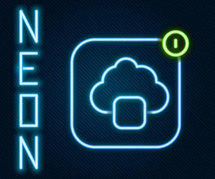 Glowing neon line Cloud technology data transfer and storage icon isolated on Stock Illustration