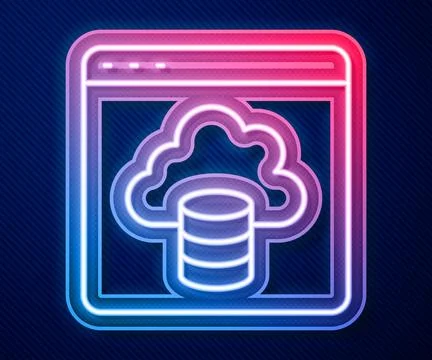 Glowing neon line Cloud technology data transfer and storage icon isolated .. Stock Illustration