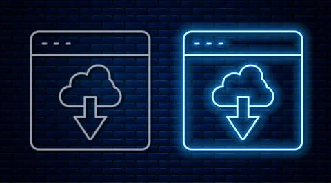 Glowing neon line Cloud technology data transfer and storage icon isolated .. Stock Illustration