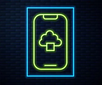 Glowing neon line Cloud technology data transfer and storage icon isolated .. Stock Illustration