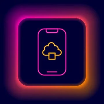 Glowing neon line Cloud technology data transfer and storage icon isolated .. Stock Illustration
