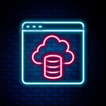Glowing neon line Cloud technology data transfer and storage icon isolated .. Stock Illustration