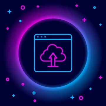 Glowing neon line Cloud upload icon isolated on black background. Colorful Stock Illustration