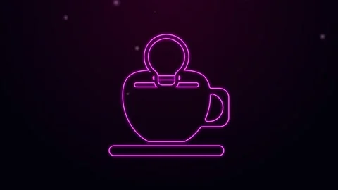 Glowing neon line Coffee cup with skull icon isolated on black background. 4K Stock Footage 167861835