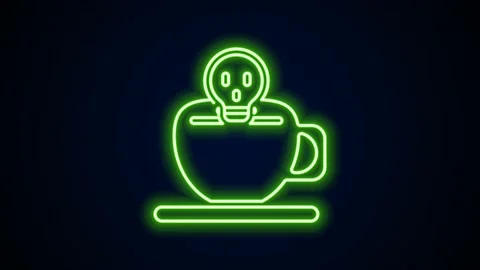 Glowing neon line Coffee cup with skull icon isolated on black background. 4K Stock Footage 167861837