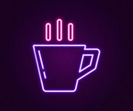 Glowing neon line Coffee cup icon isolated on black background. Tea cup. Ho.. Stock Illustration