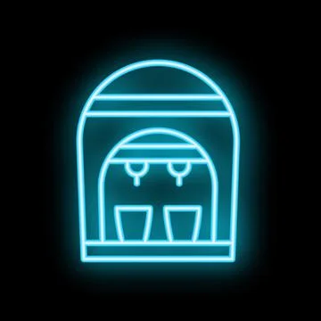 Glowing neon line coffee machine icon isolated on black background. Vector .. Stock Illustration