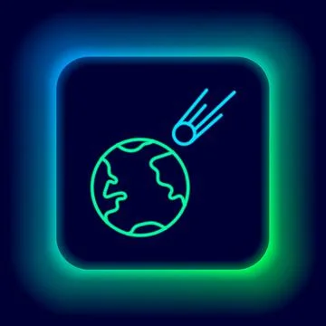 Glowing neon line Comet falling down fast icon isolated on black background Illustrazione stock