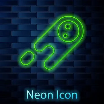 Glowing neon line Comet falling down fast icon isolated on brick wall backg.. Stock Illustration