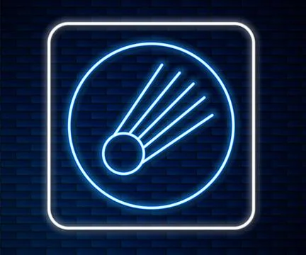 Glowing neon line Comet falling down fast icon isolated on brick wall backg.. Stock Illustration