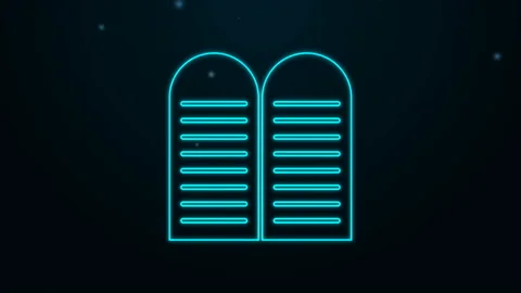 Glowing neon line The commandments icon isolated on black background. Gods law Video stock 145438843