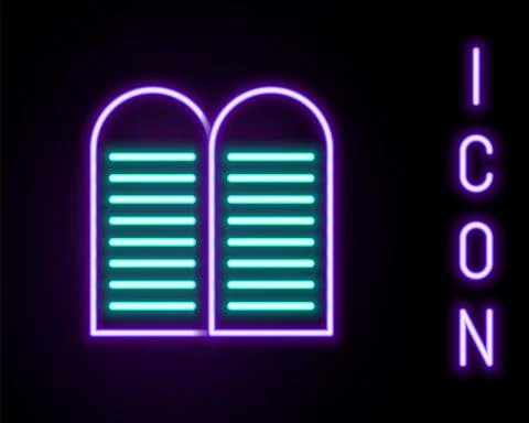 Glowing neon line The commandments icon isolated on black background. Gods law Illustrazione stock