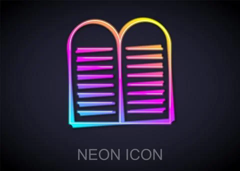 Glowing neon line The commandments icon isolated on black background. Gods law Illustrazione stock