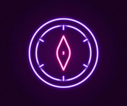Glowing neon line Compass icon isolated on black background. Windrose navig.. Stock Illustration