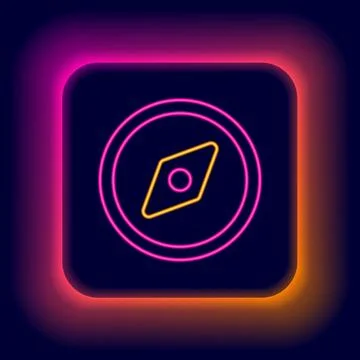 Glowing neon line Compass icon isolated on black background. Windrose navig.. Stock Illustration