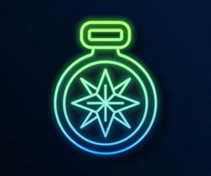 Glowing neon line Compass icon isolated on blue background. Windrose naviga.. Stock Illustration