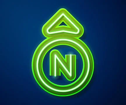 Glowing neon line Compass icon isolated on blue background. Windrose naviga.. Stock Illustration