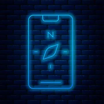 Glowing neon line Compass screen apps on smartphone for navigation icon iso.. Stock Illustration