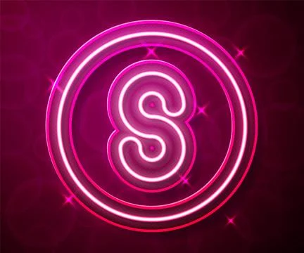 Glowing neon line Compass south icon isolated on red background. Windrose Stock Illustration