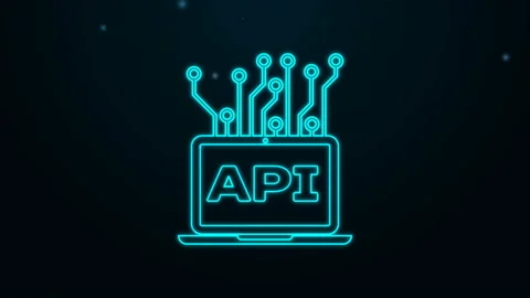 Glowing neon line Computer api interface icon isolated on black background Video stock 139467364