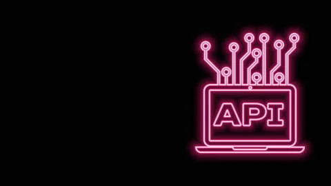 Glowing neon line Computer api interface icon isolated on black background Stock Footage 140822975