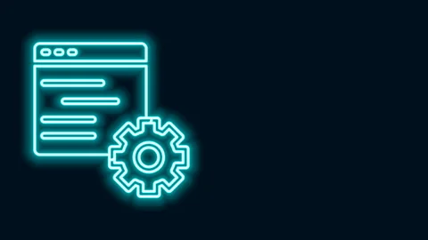 Glowing neon line Computer api interface icon isolated on black background Stock Footage 143228366