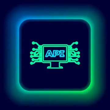 Glowing neon line Computer api interface icon isolated on black background 库存插图