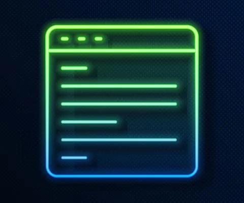 Glowing neon line Computer api interface icon isolated on blue background Stockillustratie