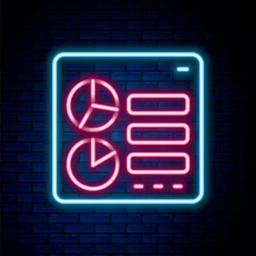 Glowing neon line Computer api interface icon isolated on brick wall background 스톡 일러스트