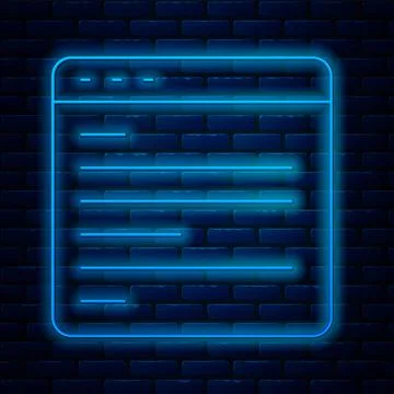 Glowing neon line Computer api interface icon isolated on brick wall background 스톡 일러스트