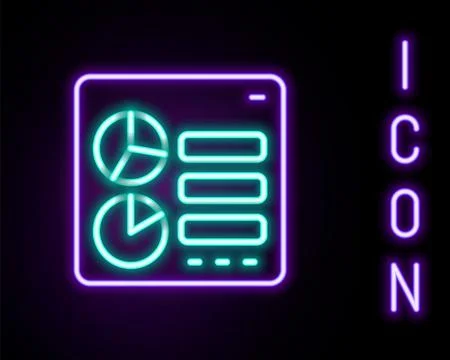 Glowing neon line Computer api interface icon isolated on black background 스톡 일러스트