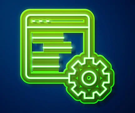 Glowing neon line Computer api interface icon isolated on blue background. Ap イラスト素材