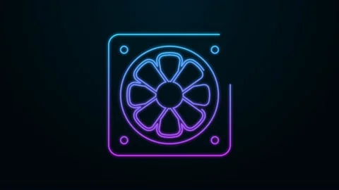 Glowing neon line Computer cooler icon isolated on black background. PC hardware Video stock 156389467
