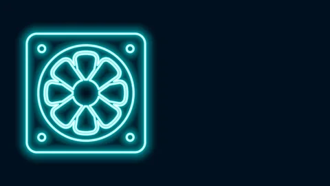Glowing neon line Computer cooler icon isolated on black background. PC hardware Video stock 156389482