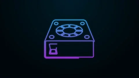 Glowing neon line Computer cooler icon isolated on black background. PC hardware Video stock 156391210
