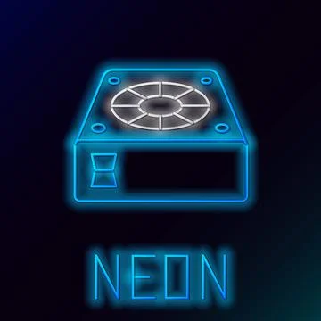 Glowing neon line Computer cooler icon isolated on black background. PC hardware 库存插图