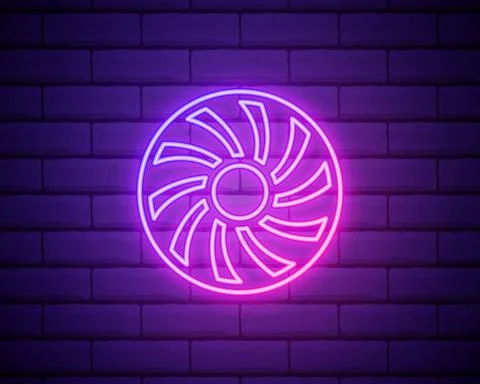 Glowing neon line Computer cooler icon isolated on brick wall background. PC  Stock Illustration