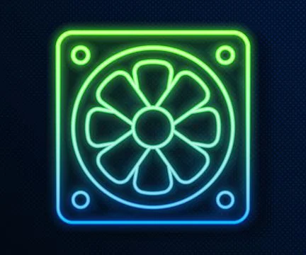 Glowing neon line Computer cooler icon isolated on blue background. PC hard.. 스톡 일러스트