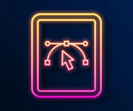 Glowing neon line Computer display with vector design program icon isolated.. Stock Illustration