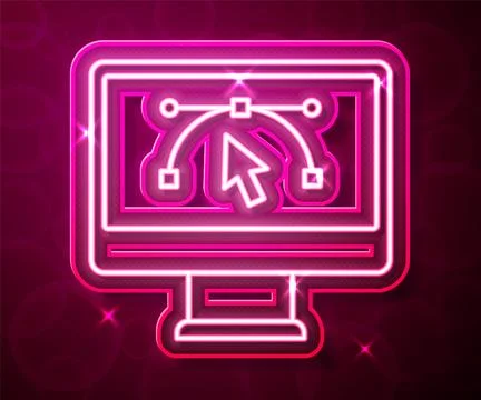 Glowing neon line Computer display with vector design program icon isolated.. Stock Illustration