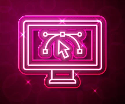 Glowing neon line Computer display with vector design program icon isolated.. Stock Illustration