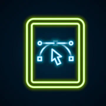 Glowing neon line Computer display with vector design program icon isolated.. Illustrazione stock