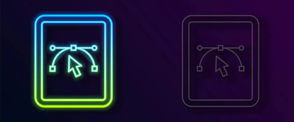 Glowing neon line Computer display with vector design program icon isolated.. Illustrazione stock