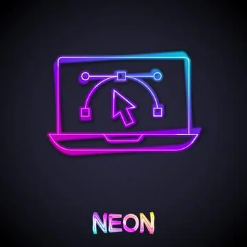 Glowing neon line Computer display with vector design program icon isolated.. Stock Illustration