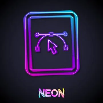 Glowing neon line Computer display with vector design program icon isolated.. Stock Illustration