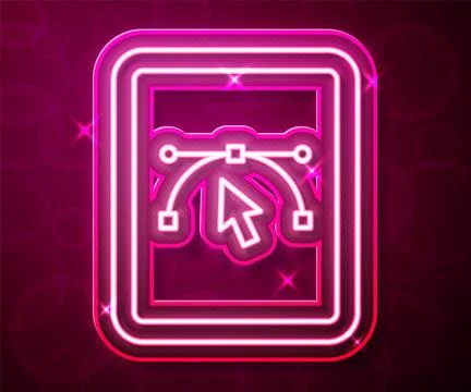 Glowing neon line Computer display with vector design program icon isolated.. 스톡 일러스트