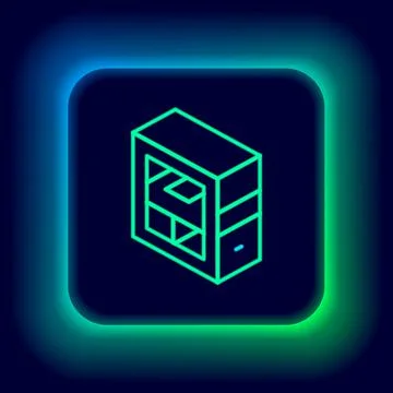 Glowing neon line Computer icon isolated on black background. PC component sign Stock-Illustration