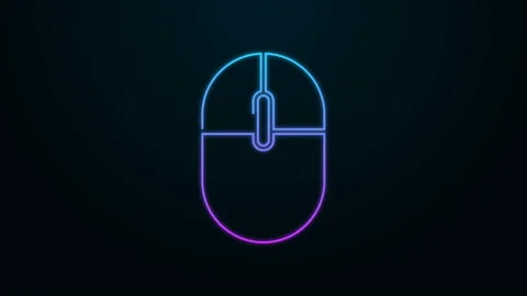 Glowing neon line Computer mouse icon isolated on black background. Optical with Stock Footage 139949269
