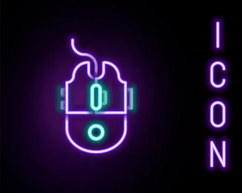 Glowing neon line Computer mouse gaming icon isolated on black background Stock Illustration