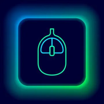 Glowing neon line Computer mouse icon isolated on black background. Optical w 스톡 일러스트